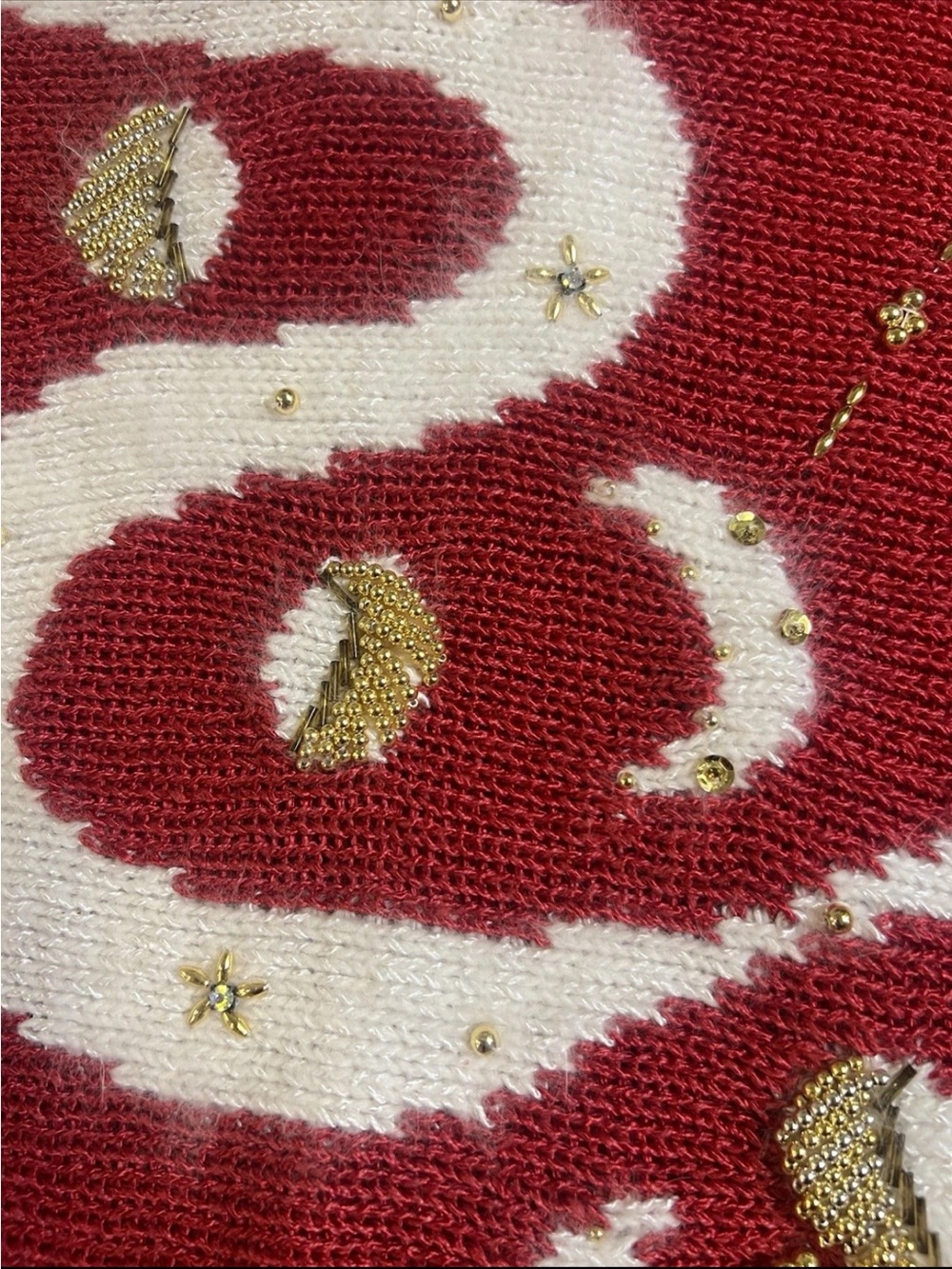 VTG Christine Red White Angora Metallic Thread Batwing Sweater M 80’s Retro - Picture 2 of 9